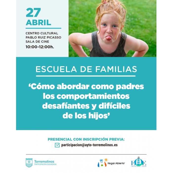 La sexta jornada ‘Escuela de Familias’ abordará los comportamientos desafiantes de los hijos